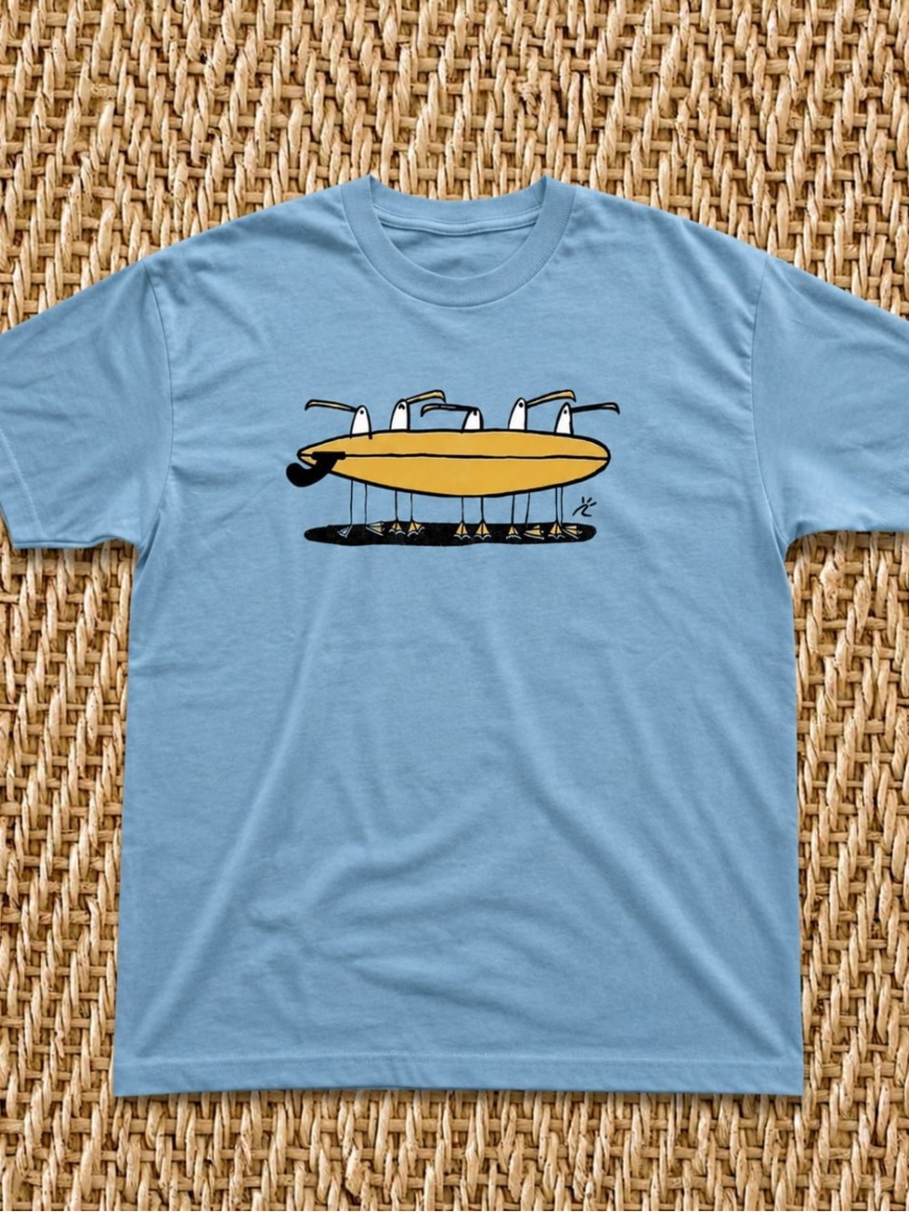 Gildan Light Blue Tee with Yellow Surfboard Graphic